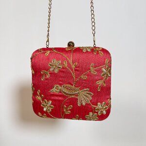 Pink silk clutch-Embroidered-Singhvis  ***NEW with tags